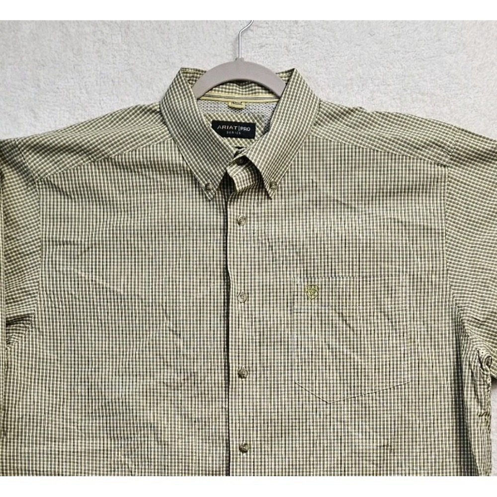 Ariat Pro Series Shirt Mens XL Yellow Check Button Up Long Sleeve Vented